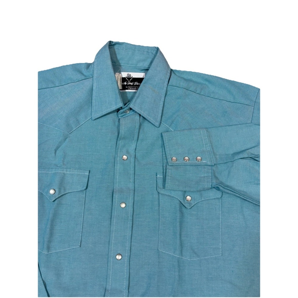 Ranch and Town by Panhandle Slim Pearl Snap Western Shirt Blue Cowboy XL Vintage